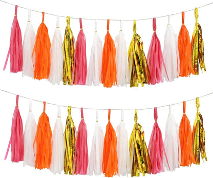 Shiny Tassel Garland Tissue Paper Tassel Banner,Tassels Decorations for Summer Luau Flamingo