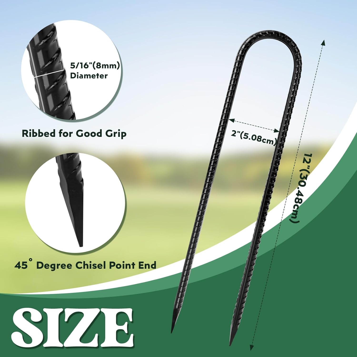 12 inches 12-Pack Trampoline Stakes Anchors High Wind Stake Heavy Duty U Hooks for Ground Lawn