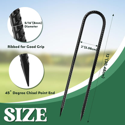 12 inches 12-Pack Trampoline Stakes Anchors High Wind Stake Heavy Duty U Hooks for Ground Lawn