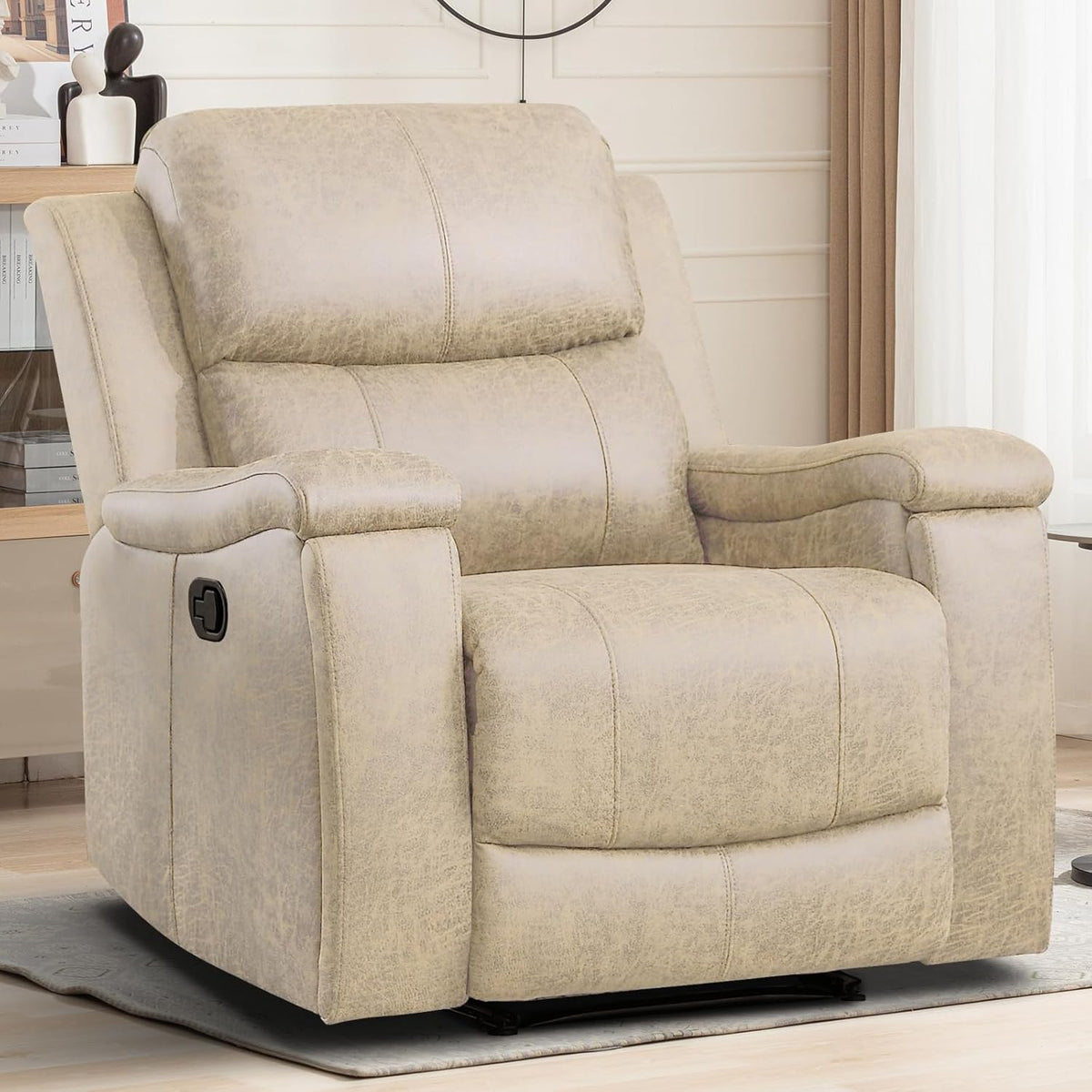 EBELLO Recliner Chair, Single Overstuffed Sofa Recliner, Breathable Faux Leather Manual Reclining