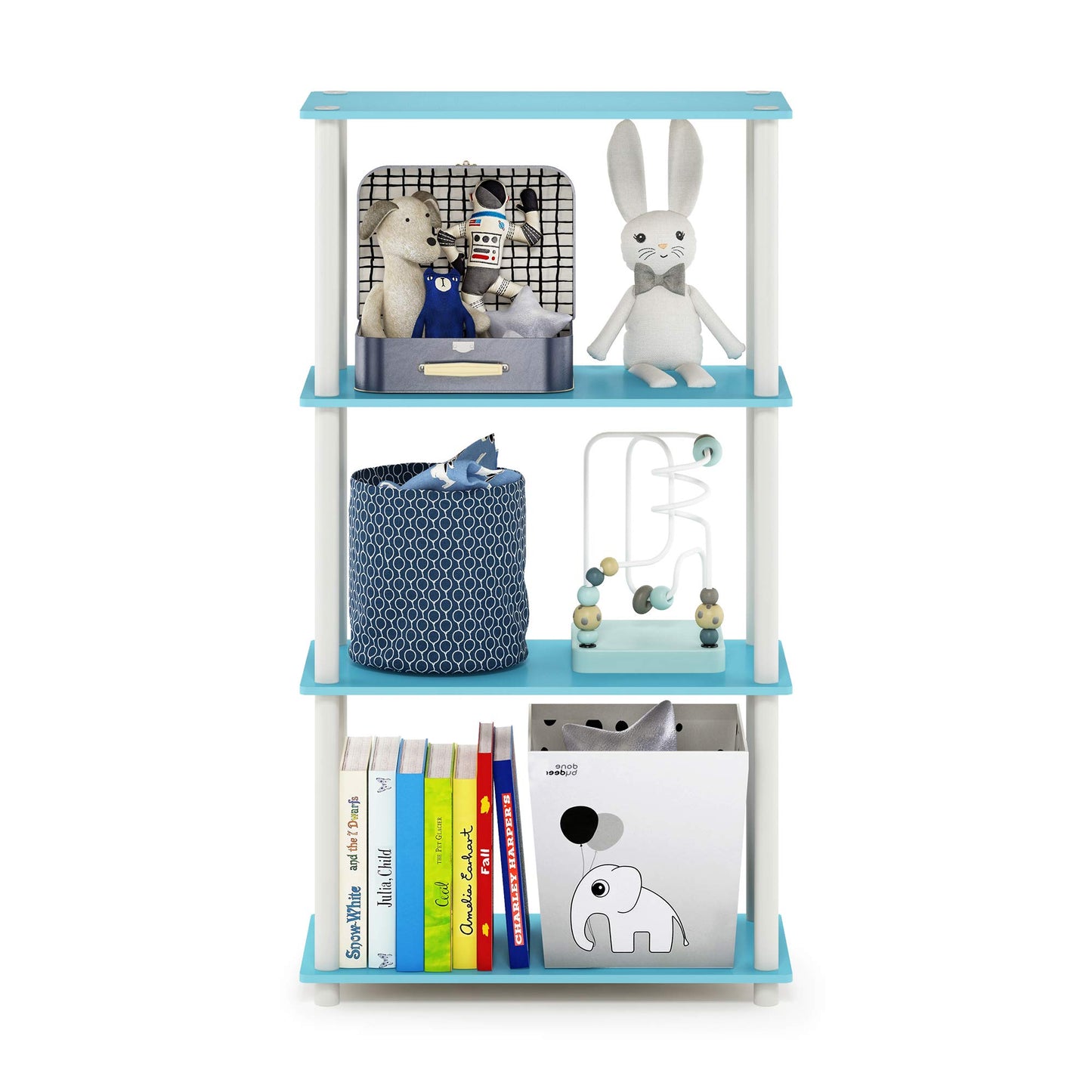 Furinno Turn-N-Tube Storage Shelves, 4-Tier Book Shelf, Corner Shelf, Toolless Open Shelves, for