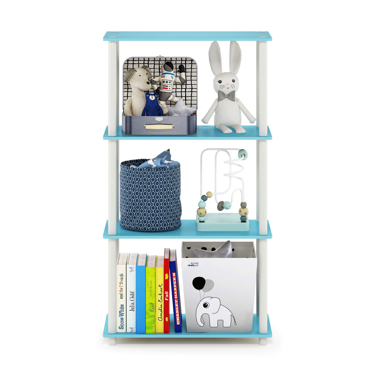 Furinno Turn-N-Tube Storage Shelves, 4-Tier Book Shelf, Corner Shelf, Toolless Open Shelves, for