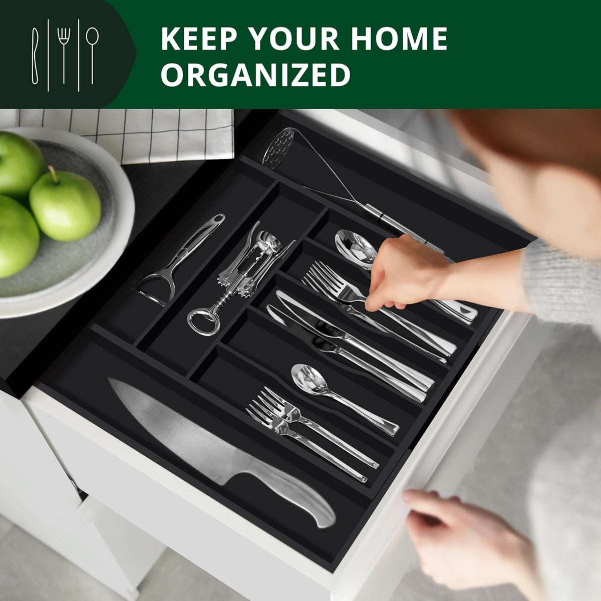 ROYAL CRAFT WOOD Luxury Bamboo Kitchen Drawer Organizer - Silverware Organizer - Utensil Holder and