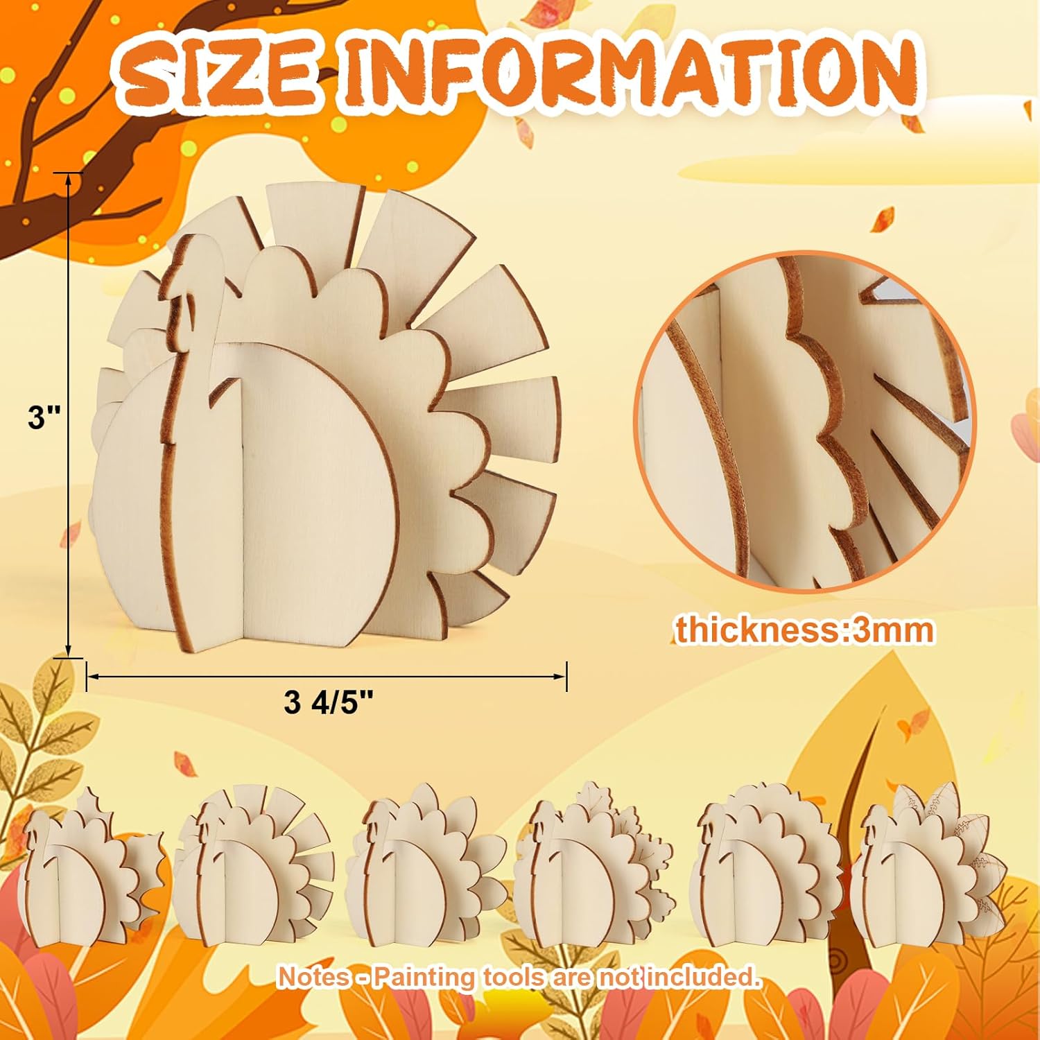 COCHIE DIY 3D Turkey Thanksgiving Wood Crafts to Paint for Kids Adults, Paintable Unfinished Wooden