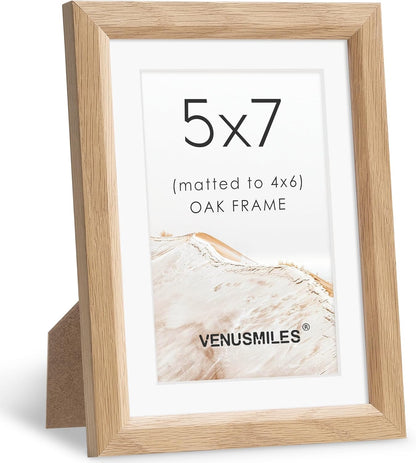 5x7 Picture Frame Natural Solid Oak Photo Frames with 4x6 Removable Mat Wall Hanging Large