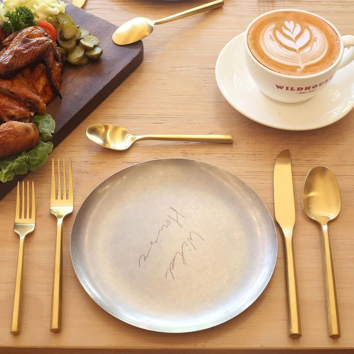 30-Piece Matte Gold Silverware Set, Hand Forged Utensil, Stainless Steel Flatware Set, Hexagon