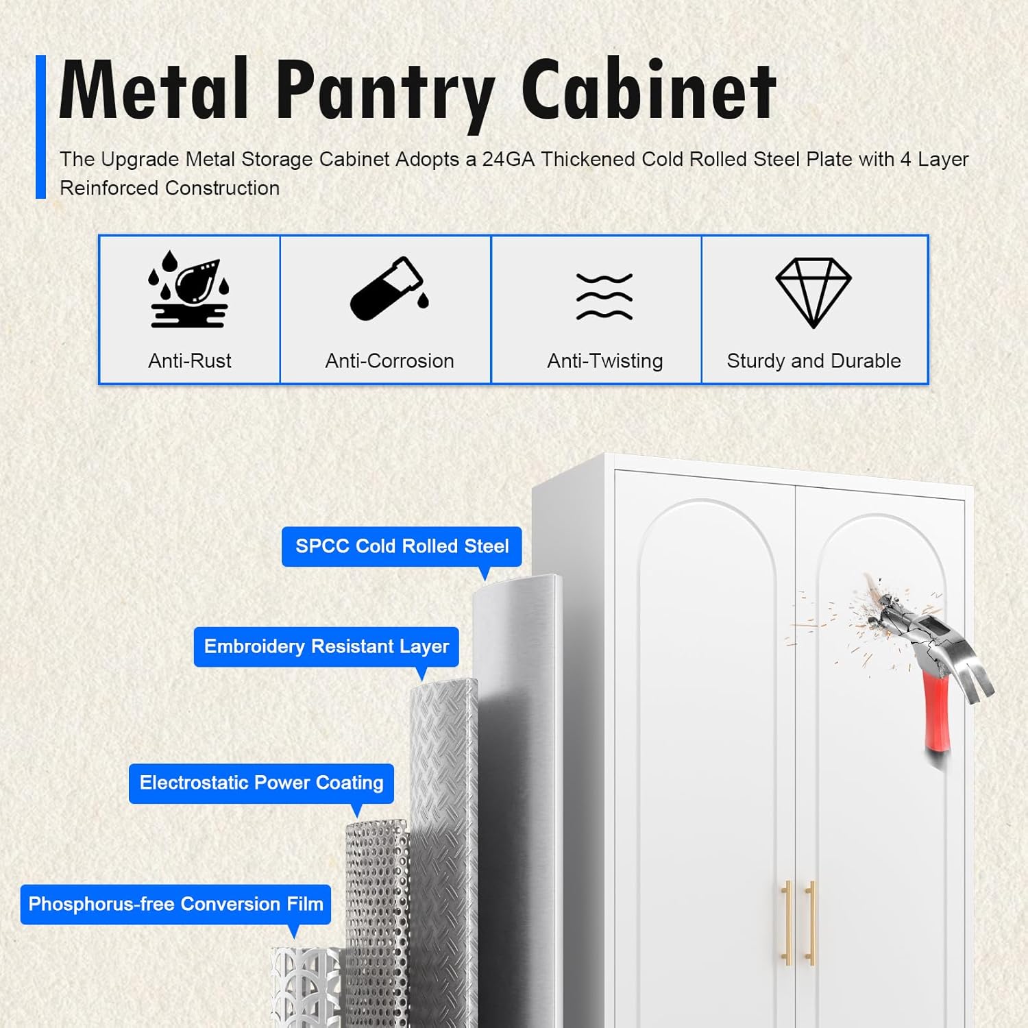 Metal Storage Cabinet with Doors and Shelves, 75 Inch Tall Kitchen Pantry Cabinet, Pantry Cabinets