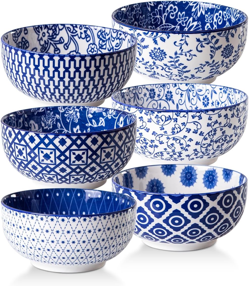 Ceramic Soup Bowls Set - 23 Oz Deep Cereal Bowl for kitchen - 6 Inch Porcelain Salad Bowl for