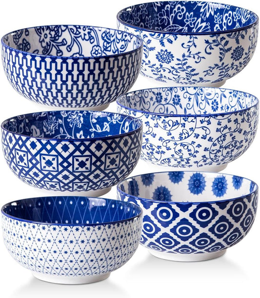 Ceramic Soup Bowls Set - 23 Oz Deep Cereal Bowl for kitchen - 6 Inch Porcelain Salad Bowl for