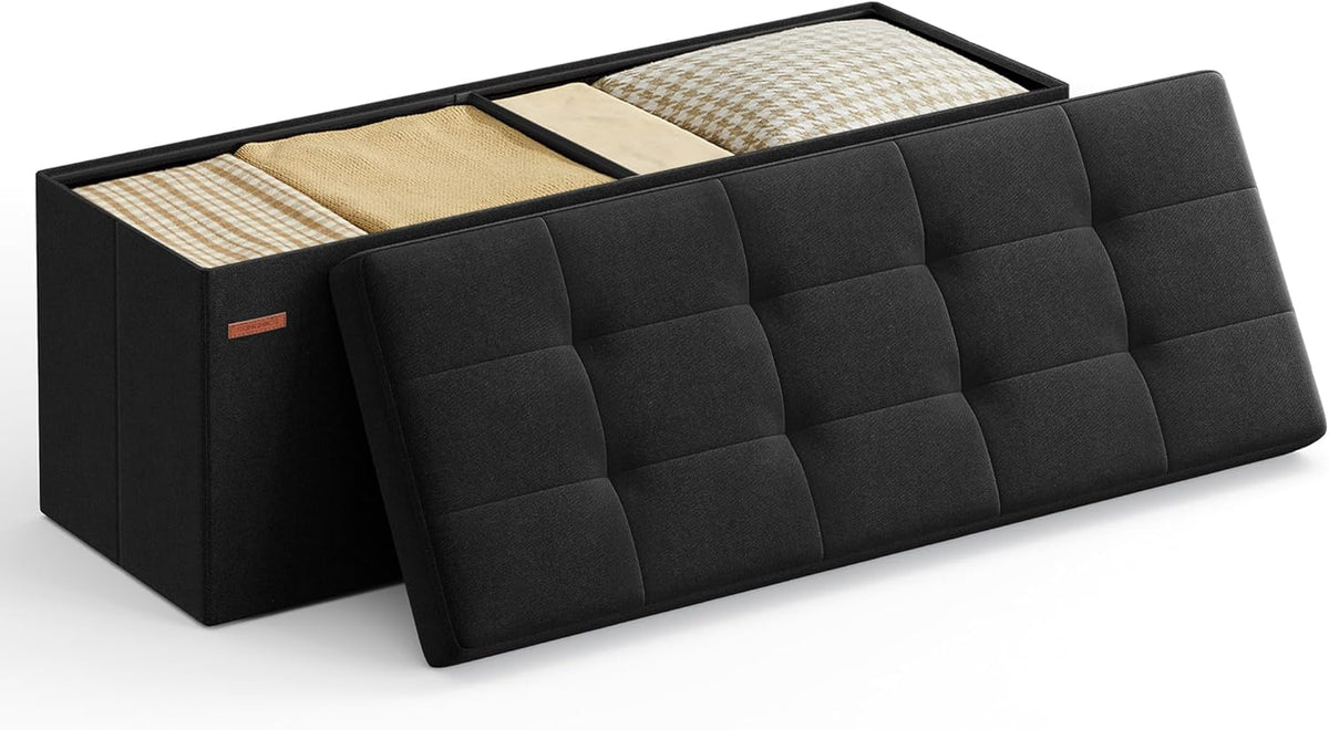 SONGMICS MAZIE Collection - 43 Inches Folding Storage Ottoman Bench, Ottoman Foot Rest, End of Bed