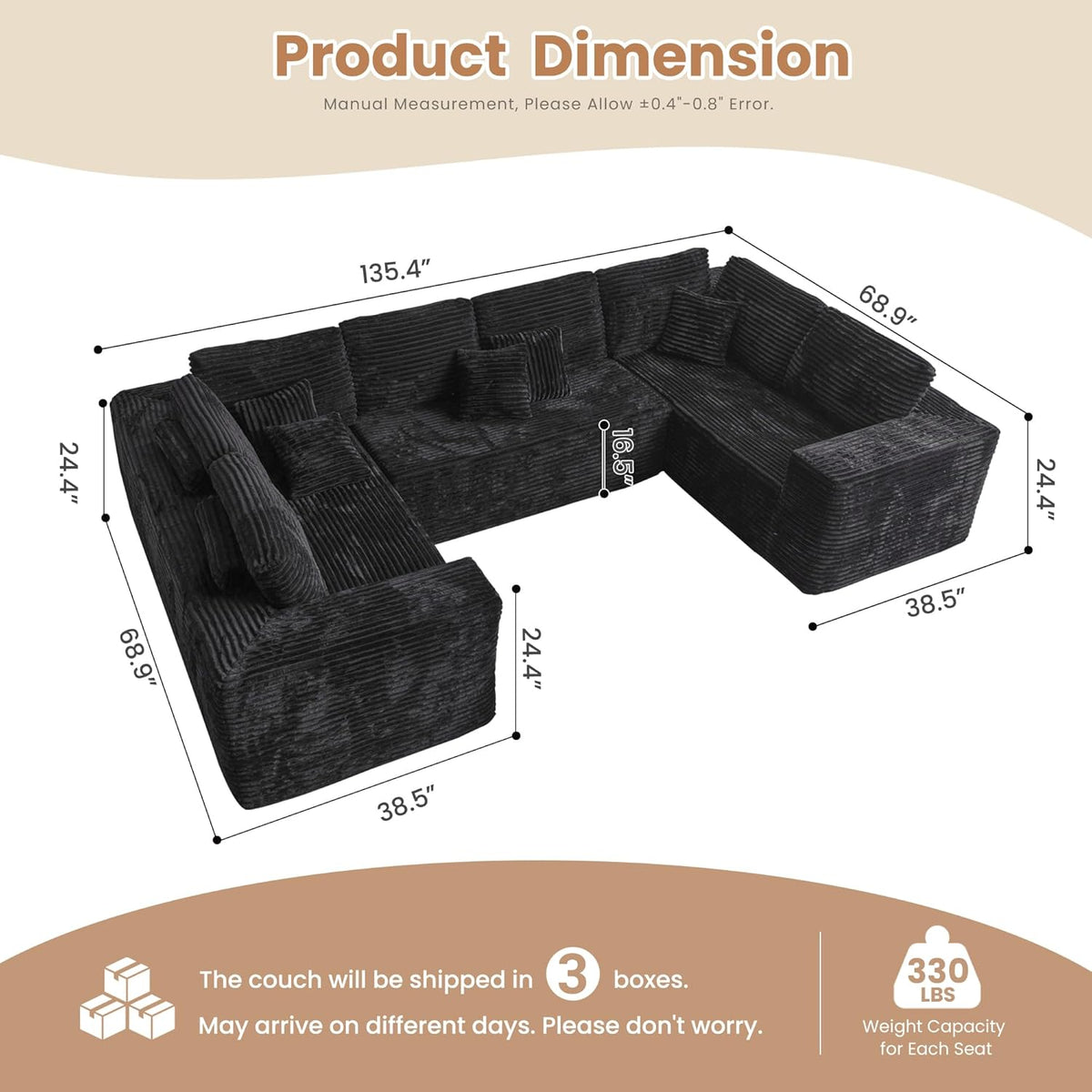 HOOOWOOO Cloud Sectional Couches for Living Room,Modular Sectional Sofa No Assembly,136X70 Inch