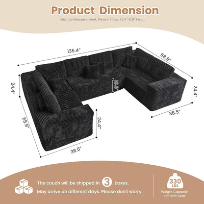 HOOOWOOO Cloud Sectional Couches for Living Room,Modular Sectional Sofa No Assembly,136X70 Inch