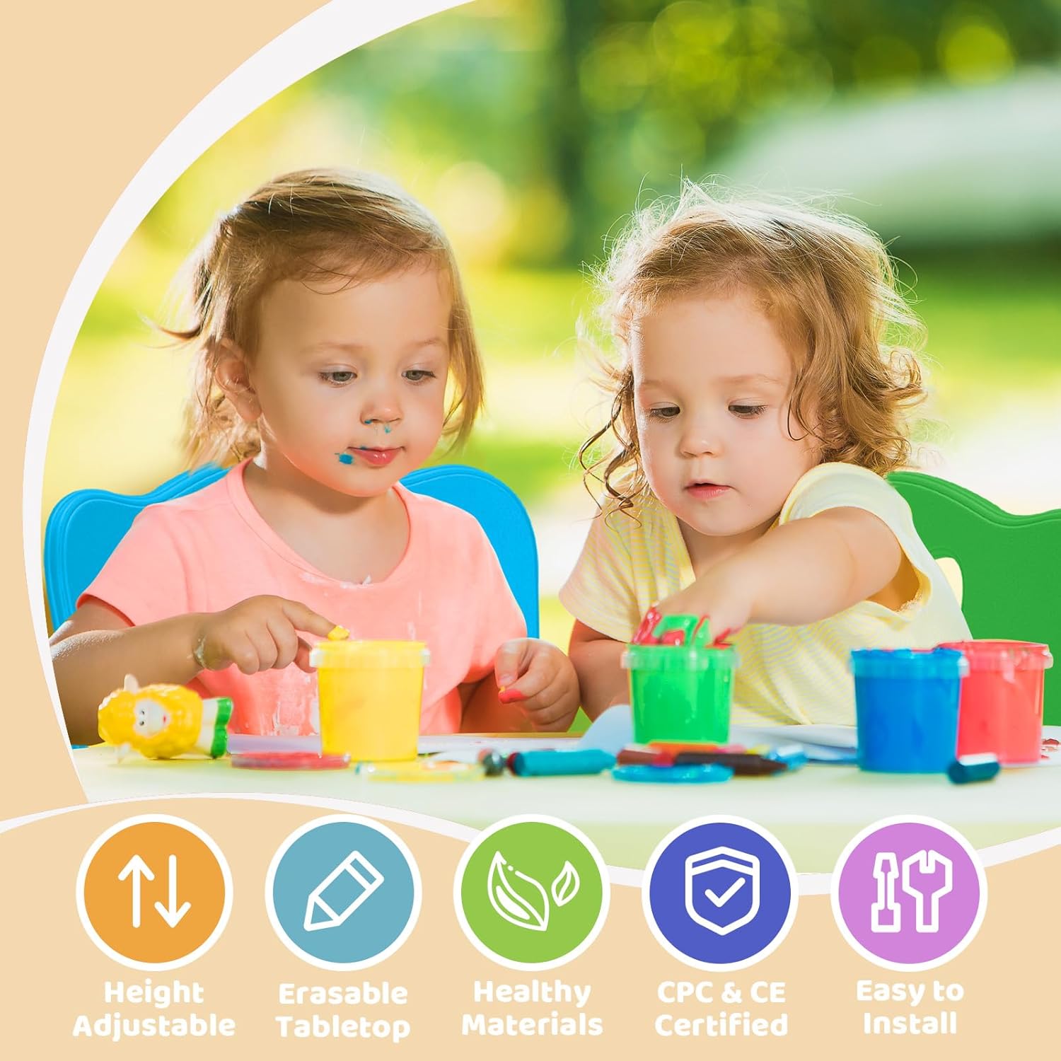 FUNLIO Kids Table and 4 Chairs Set for Ages 3-8, Height Adjustable Toddler Table and Chair Set