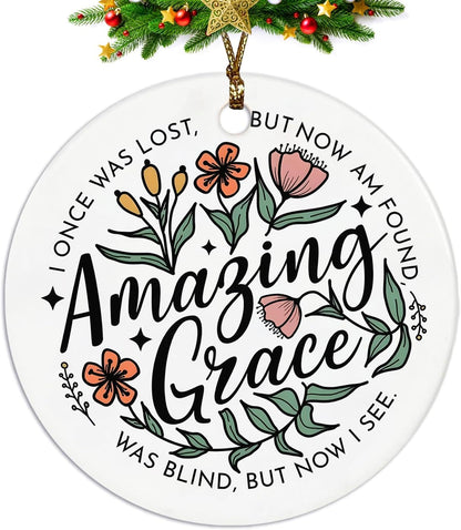 Christian Ornaments, Amazing Grace Scripture Wildflower Floral Ceramic Ornament Keepsake