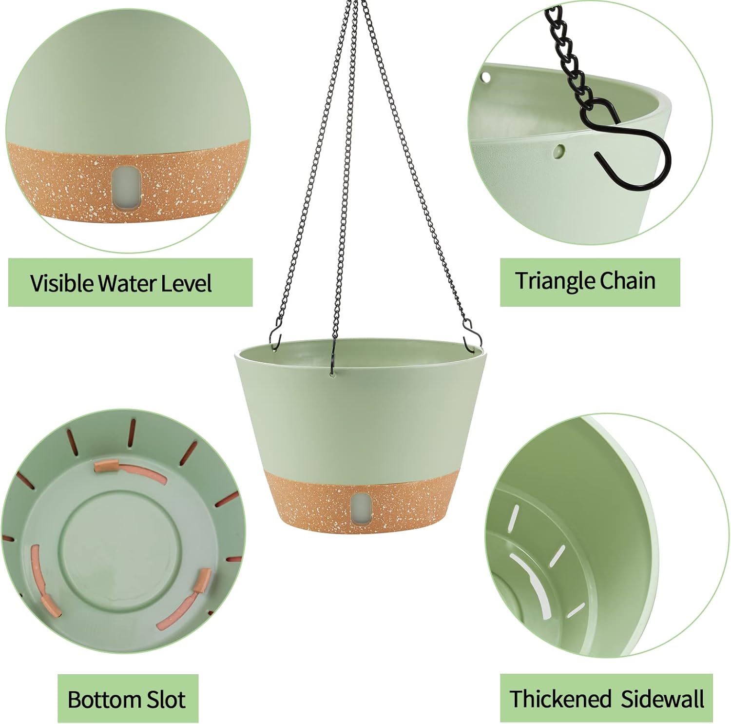 2 Pack Hanging Planters, 10 inch Indoor Outdoor Hanging Plant Pot Basket, Hanging Plastic Flower