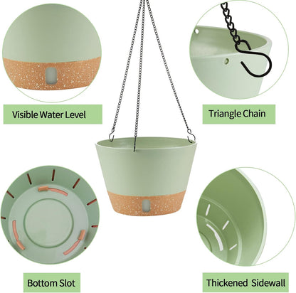 2 Pack Hanging Planters, 10 inch Indoor Outdoor Hanging Plant Pot Basket, Hanging Plastic Flower