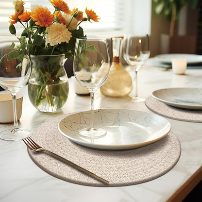 Round Placemats Set of 6, Cotton Rope Woven Table Mats, Hot Pads for Kitchen, Non Slip Heat