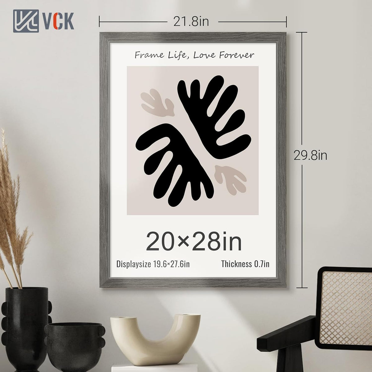VCK 20x28 Picture Frame 3 Pack, Gray Solid Wood Poster Picture Frame, Exclusive Wood Grain, Wall