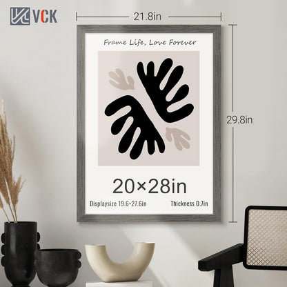 VCK 20x28 Picture Frame 3 Pack, Gray Solid Wood Poster Picture Frame, Exclusive Wood Grain, Wall