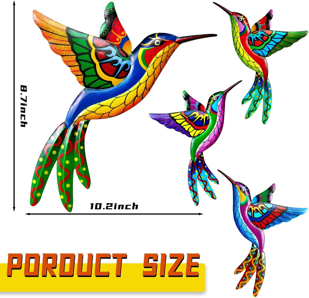 ZYP Metal Outdoor Wall Art Decor,3D Colorful Garden Birds Sculpture Outdoor Iron Hanging Decor