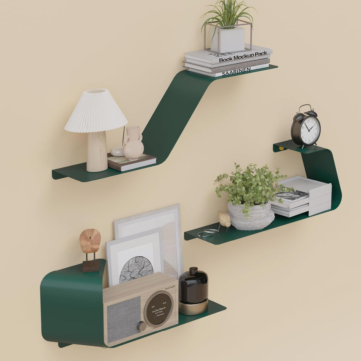 Floating Shelves, Wall Shelf, Set of 3 Wall Mounted Metal Shelves with Unique Design for Wall