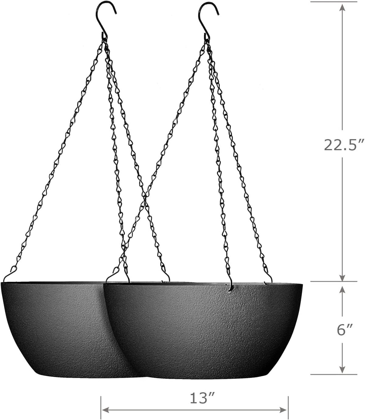 13 inch Large Hanging Planters Plant Pots for Outdoor Indoor Plants with Drainage Holes and Chain