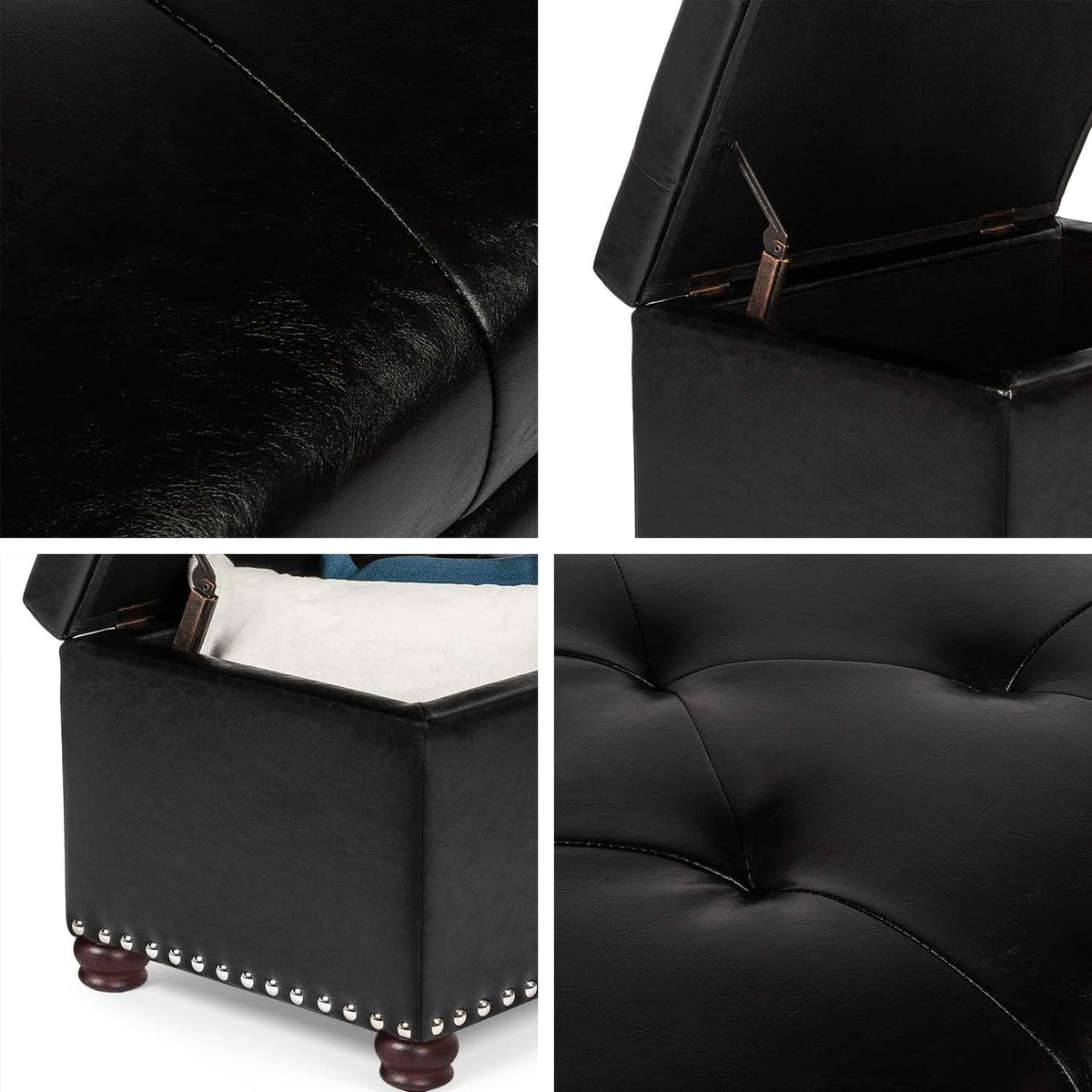 24'' Leather Storage Ottoman Rectangular Foot Rest Stool with Nailhead Trim Toy Chests & Storage