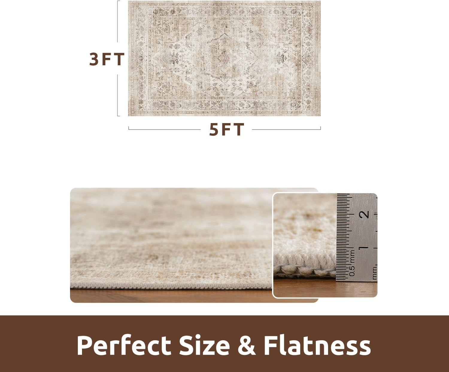 AMOAMI-3X5 Area Rug-Soft Washable Vintage Throw Accent Rugs for Living Room, Entryway, Bedroom