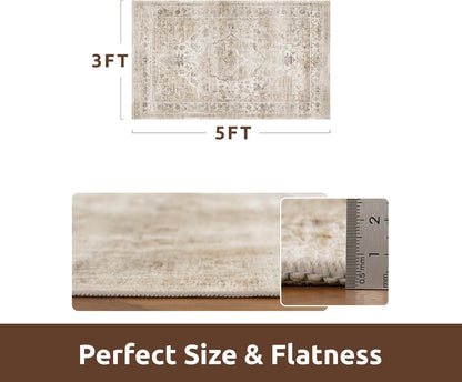 AMOAMI-3X5 Area Rug-Soft Washable Vintage Throw Accent Rugs for Living Room, Entryway, Bedroom