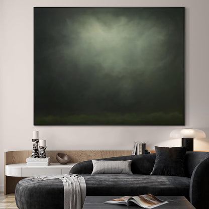 SIGNWIN 46"x60" Extra Large Framed Wall Art Moody Green Abstract Cloudscape, Minimalist Atmospheric