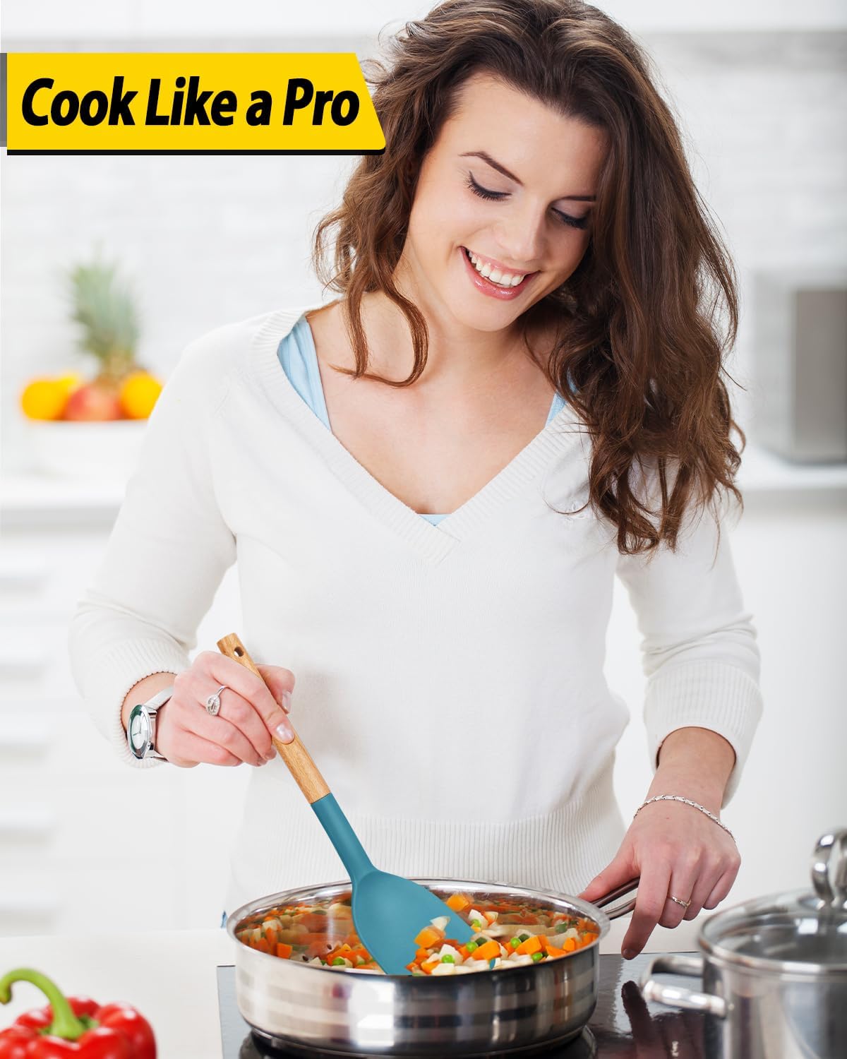 Pack of 4 Silicone Cooking Utensils Set, Non Stick Solid Spatulas and Heat Resistant Slotted Spoons