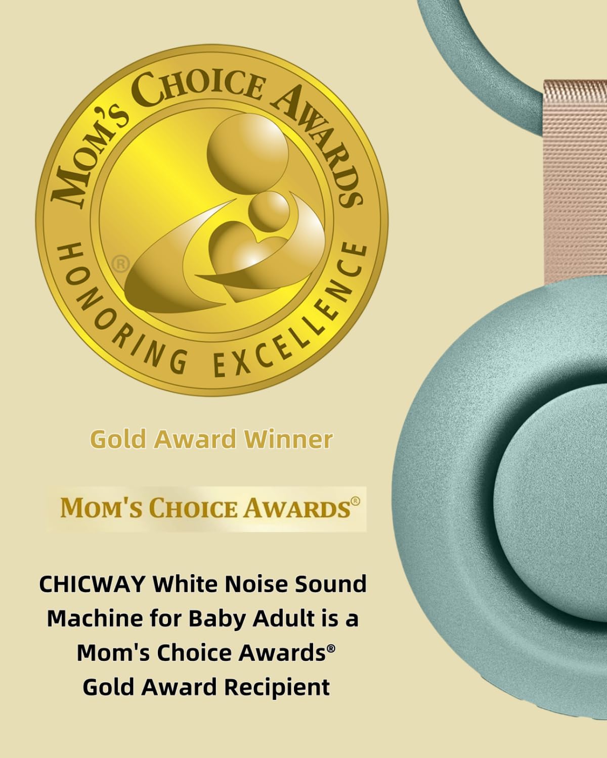 2025 Mom's Choice Awards, Portable Sound Machine for Baby Adult, AI Cry Detection, 18 Soothing