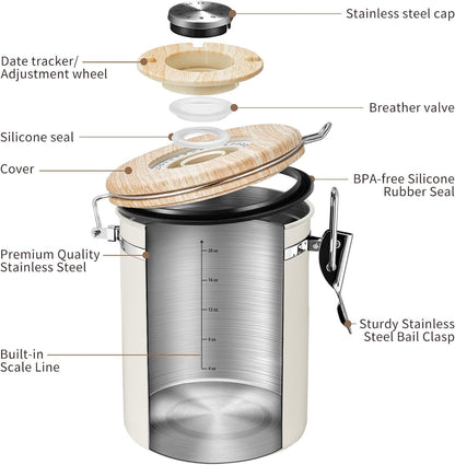 Veken Coffee Sugar Canister with Window, Coffee Lover Gift Set,Airtight Stainless Steel Kitchen
