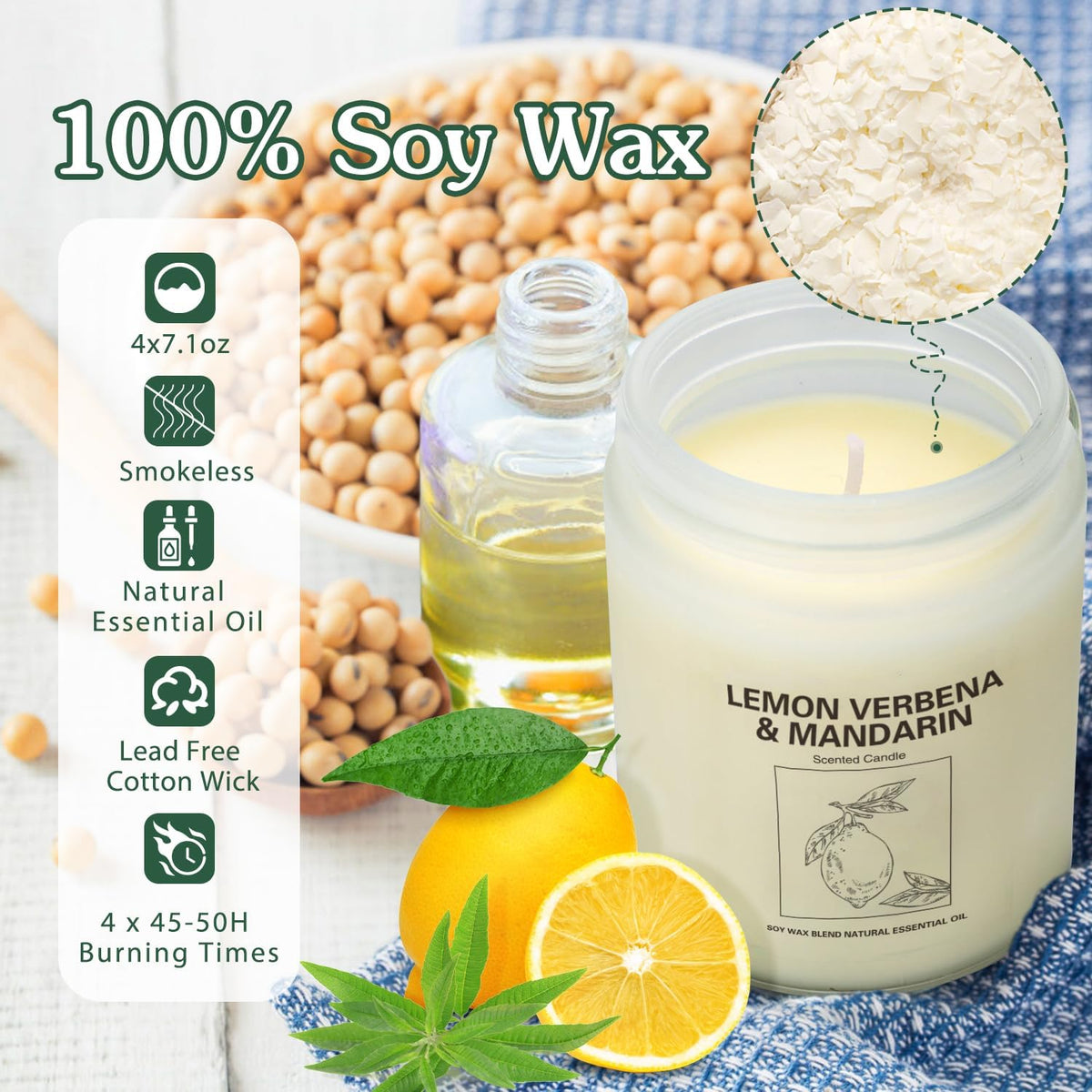 Natural Soy Wax Aromatherapy Candles - 4 Pack 7.1oz, Over 240 Hours Burn Time, Scented Candles