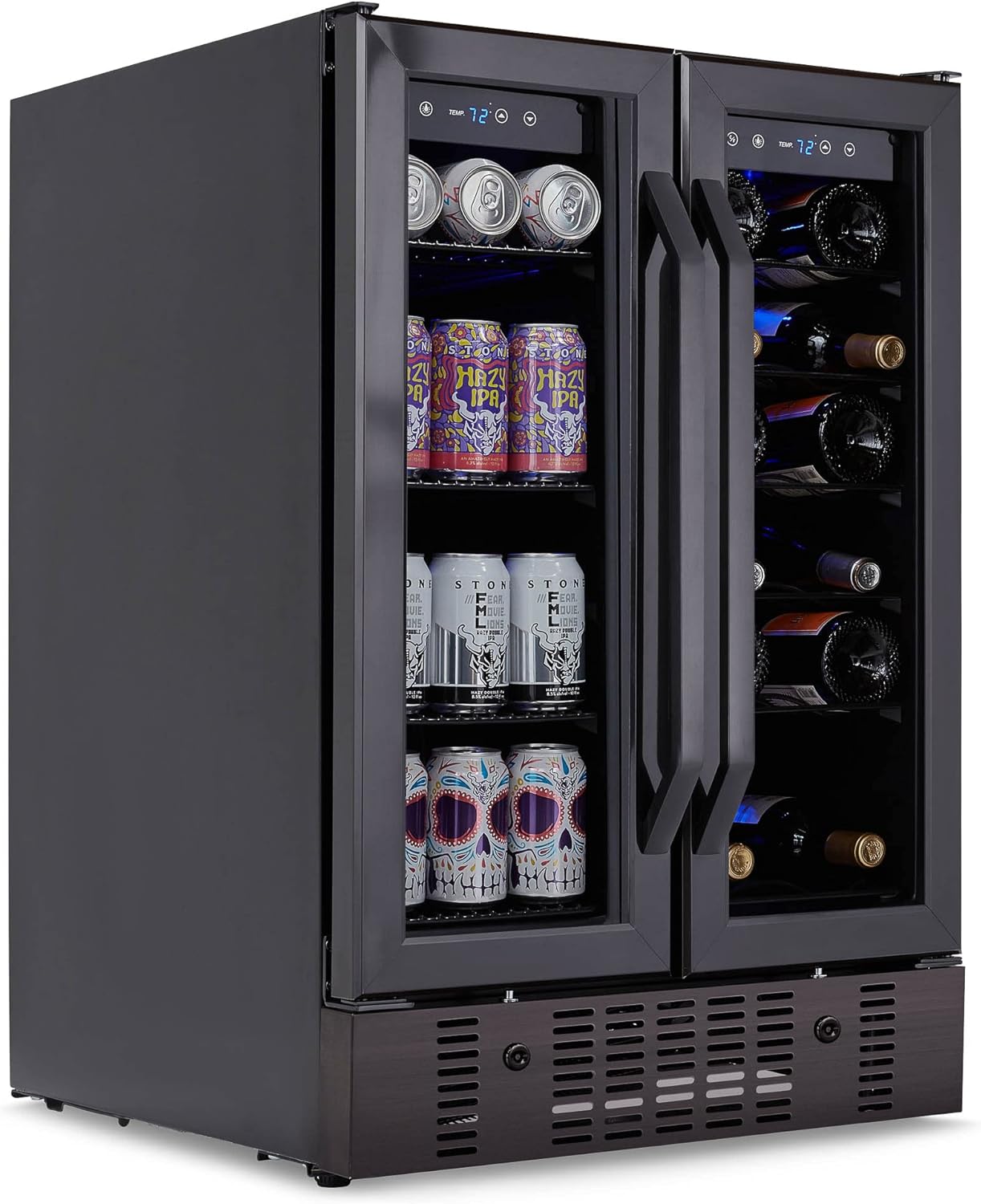 NewAir 24" Dual Zone Wine and Beverage Refrigerator, 18 Bottle & 58 Can, French Door Built-In