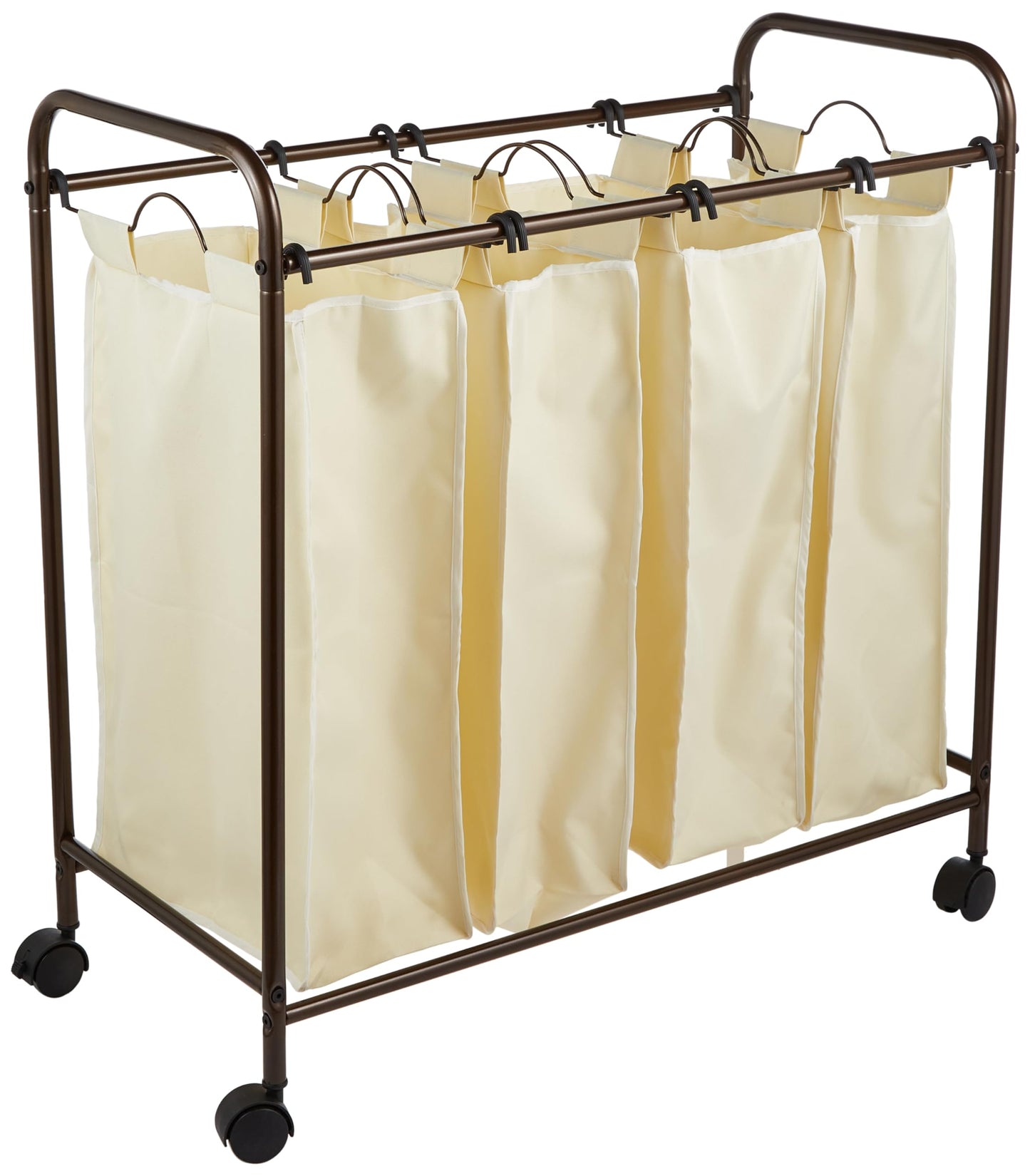 Household Essentials 7173 Rolling Quad Laundry Sorter with Removable Hamper Bags | Antique Bronze