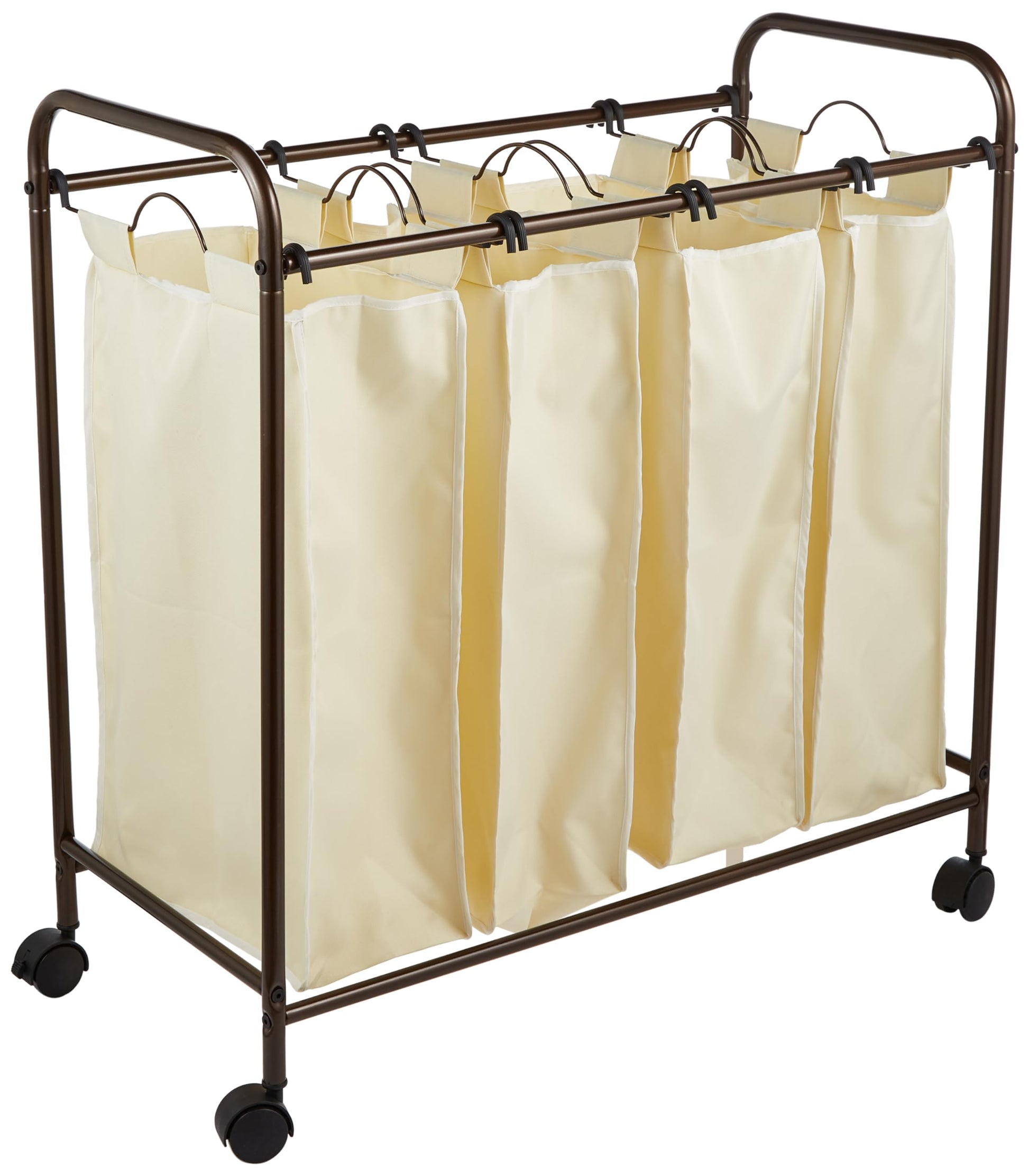 Household Essentials 7173 Rolling Quad Laundry Sorter with Removable Hamper Bags | Antique Bronze