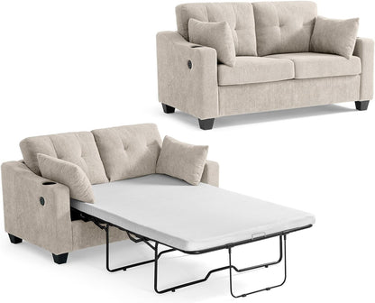 CHIC HOUSE Pull Out Sofa Bed, Full Size Sleeper Sofa, 2-in-1 Convertible Corduroy Couch with USB