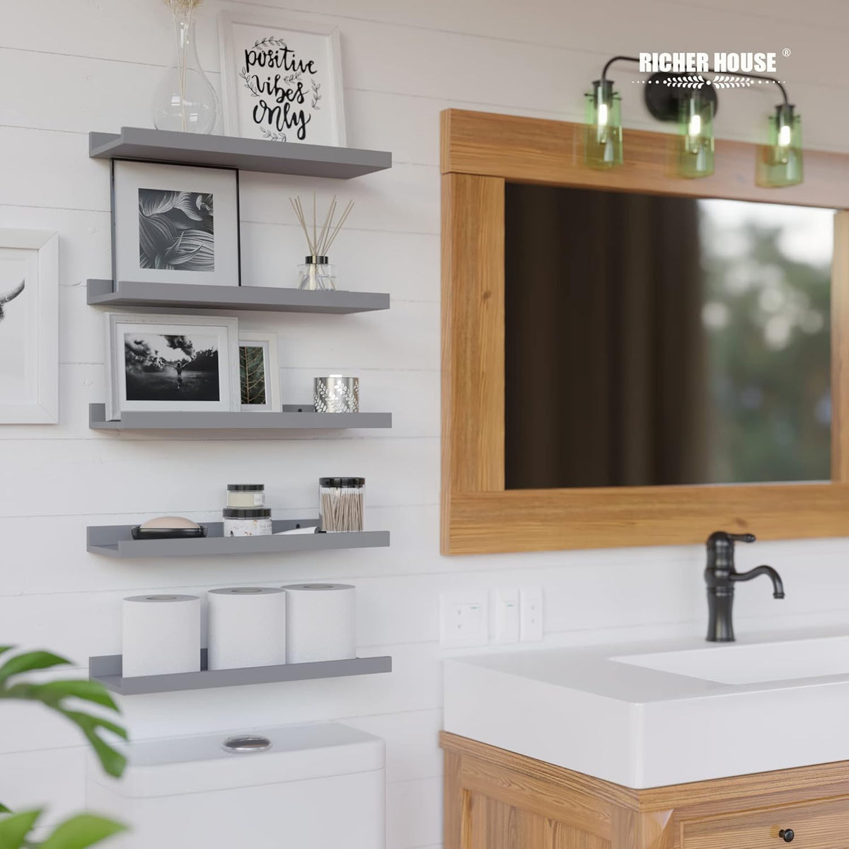RICHER HOUSE Mounted Shelves for Wall Decor, Modern Picture Ledge Shelf with Lip for Wall Storage