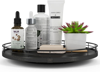 13" Oak Bathroom Vanity Tray Turntable for Perfume Candle, Round Wooden Decorative Tray for Kitchen