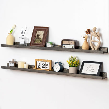 48 Inch Long Floating Shelves for Wall, Solid Pine Wood Picture Ledge Shelves with Lips, Nursery