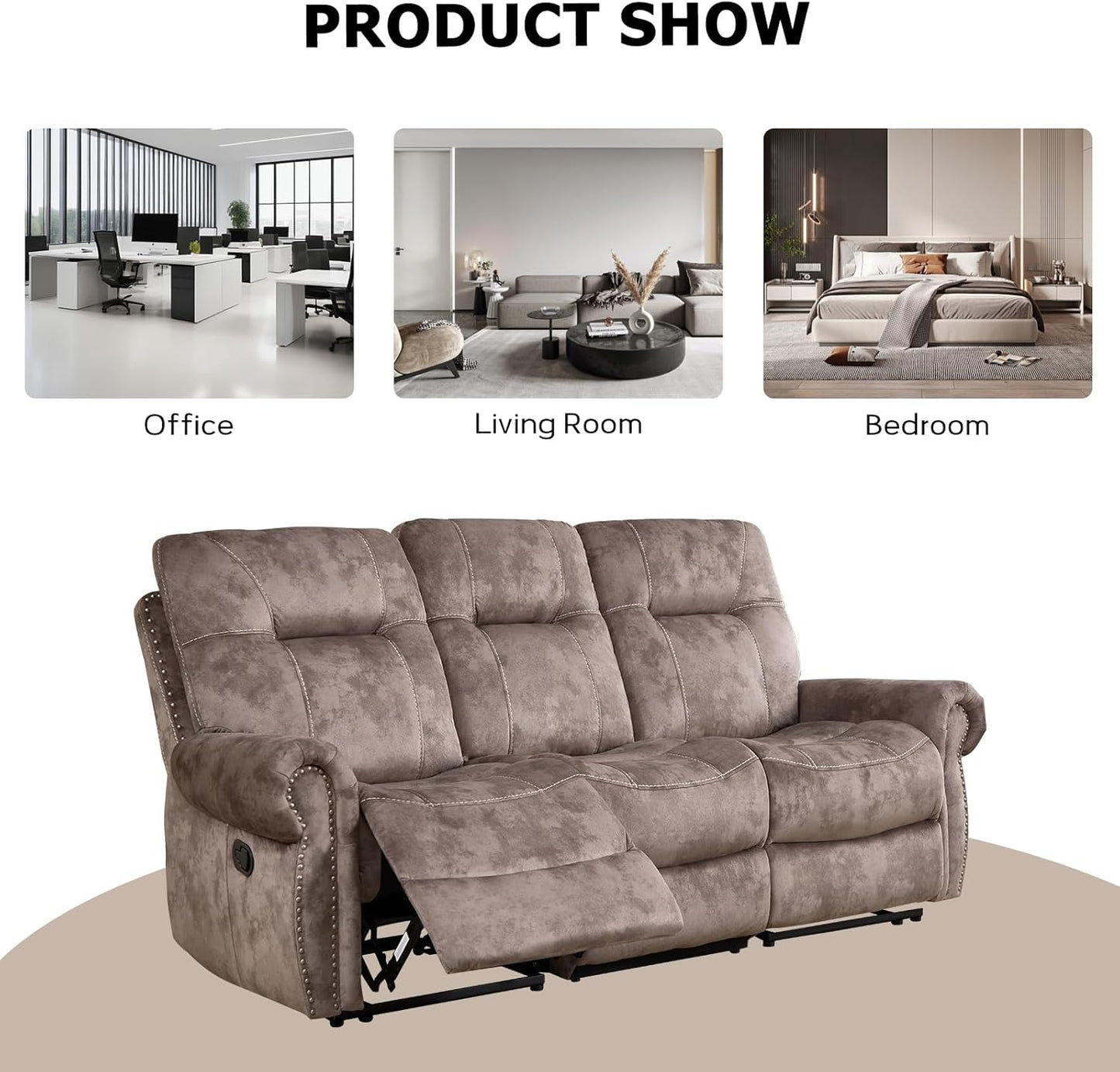 EBELLO 2 Pieces Reclining Couch Furniture Set for Living Room, 1 Seat Power Recliner and a 3 Seater