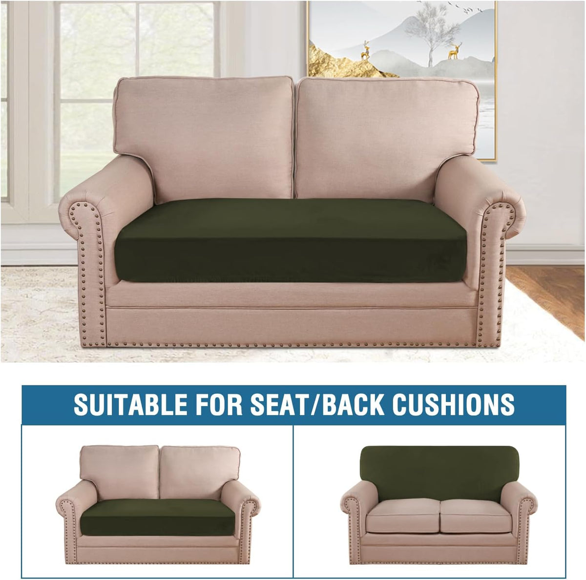 H.VERSAILTEX Velvet Stretch Individual Cushion Cover Plush Cushion Slipcover for Loveseat Sofa