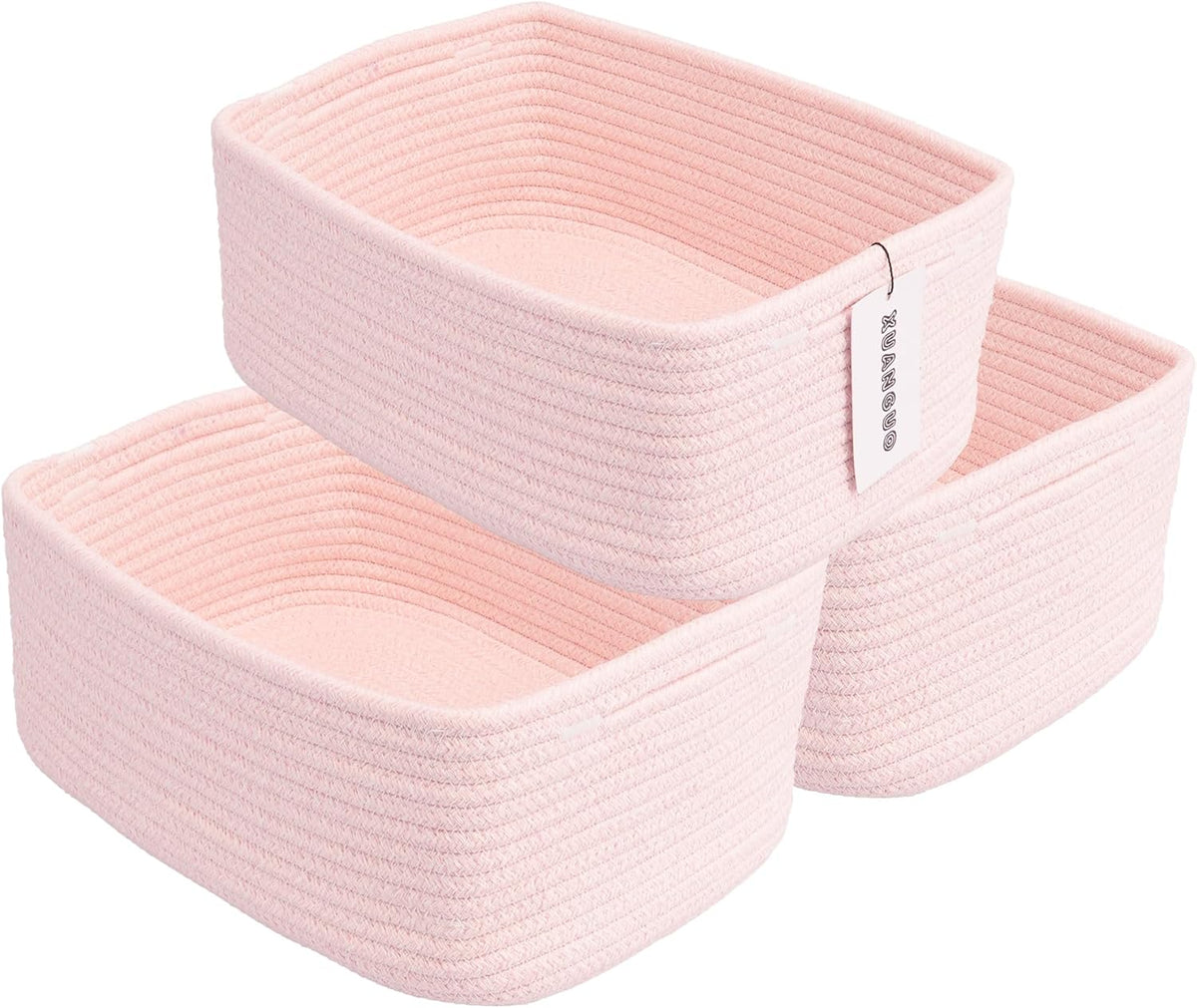 Small Woven Storage Baskets 13“X9”X5“ Decorative Rope Bins for Organizing Shelves, Closets, and
