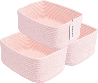 Small Woven Storage Baskets 13“X9”X5“ Decorative Rope Bins for Organizing Shelves, Closets, and