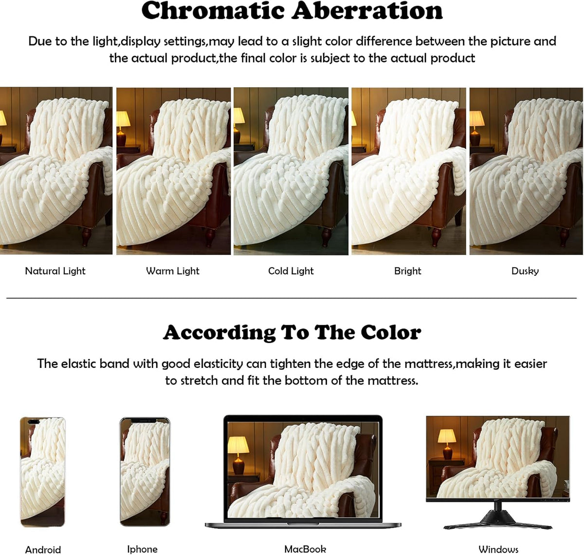 NEWCOSPLAY Faux Fur Twin Blanket Ivory 3D Ribbed Plush Thick Warm Blanket for Couch Sofa Bed 850GSM