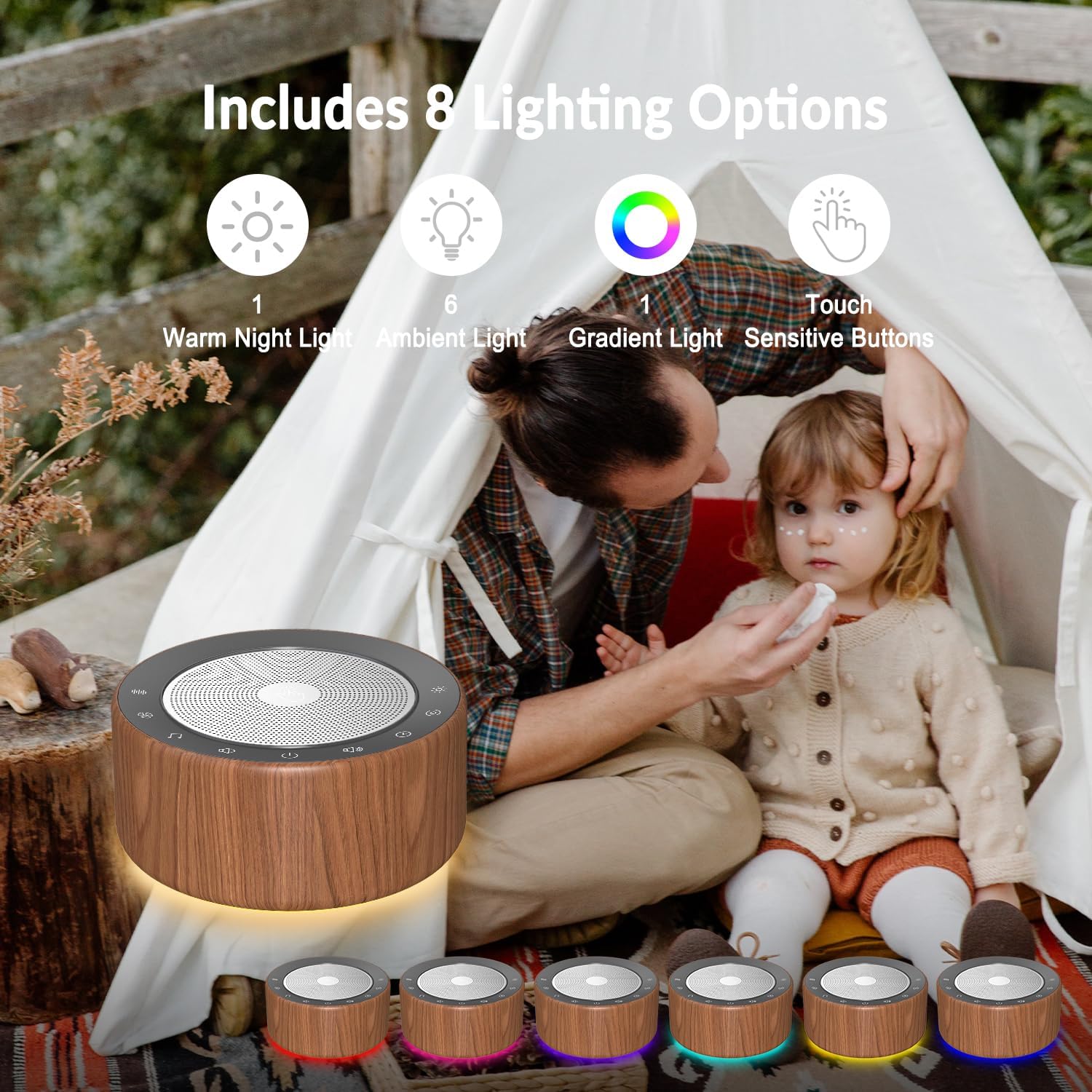 Nursery Lamp with Sound Machine, Mood Lighting, 7 Colors Night Light, 30 Soothing Sounds, White