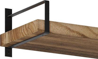 Wallniture Toledo 84 inch Floating Shelf with Heavy Duty Bookend Brackets, Wooden Shelves for Wall