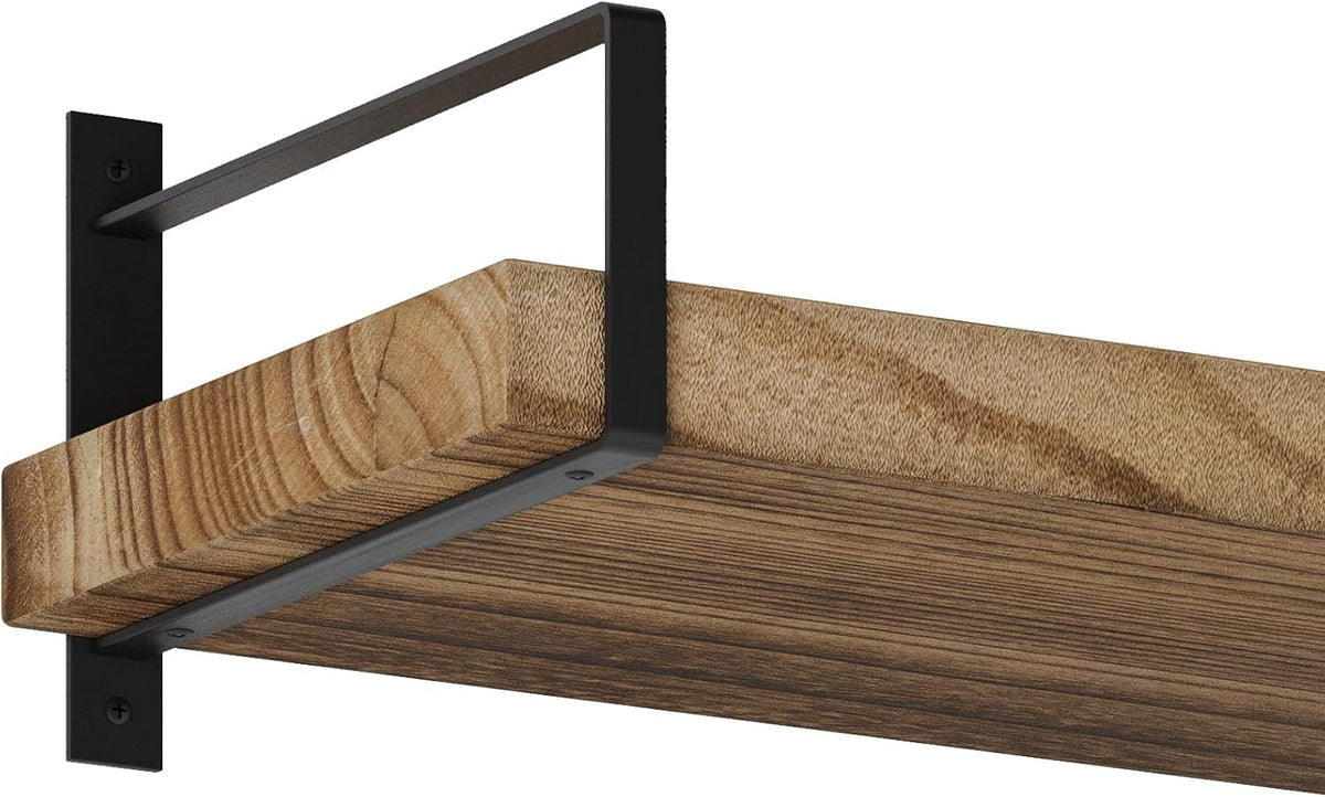 Wallniture Toledo 60 inch Floating Shelf with Heavy Duty Bookend Brackets, Wooden Shelves for Wall