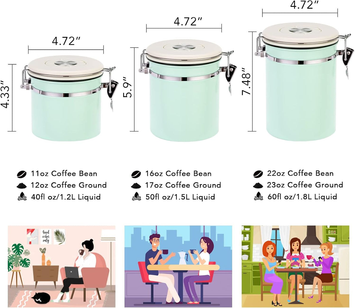 ShanSon Coffee Canister Airtight Coffee Container Stainless Steel Coffee Bean Storage Container